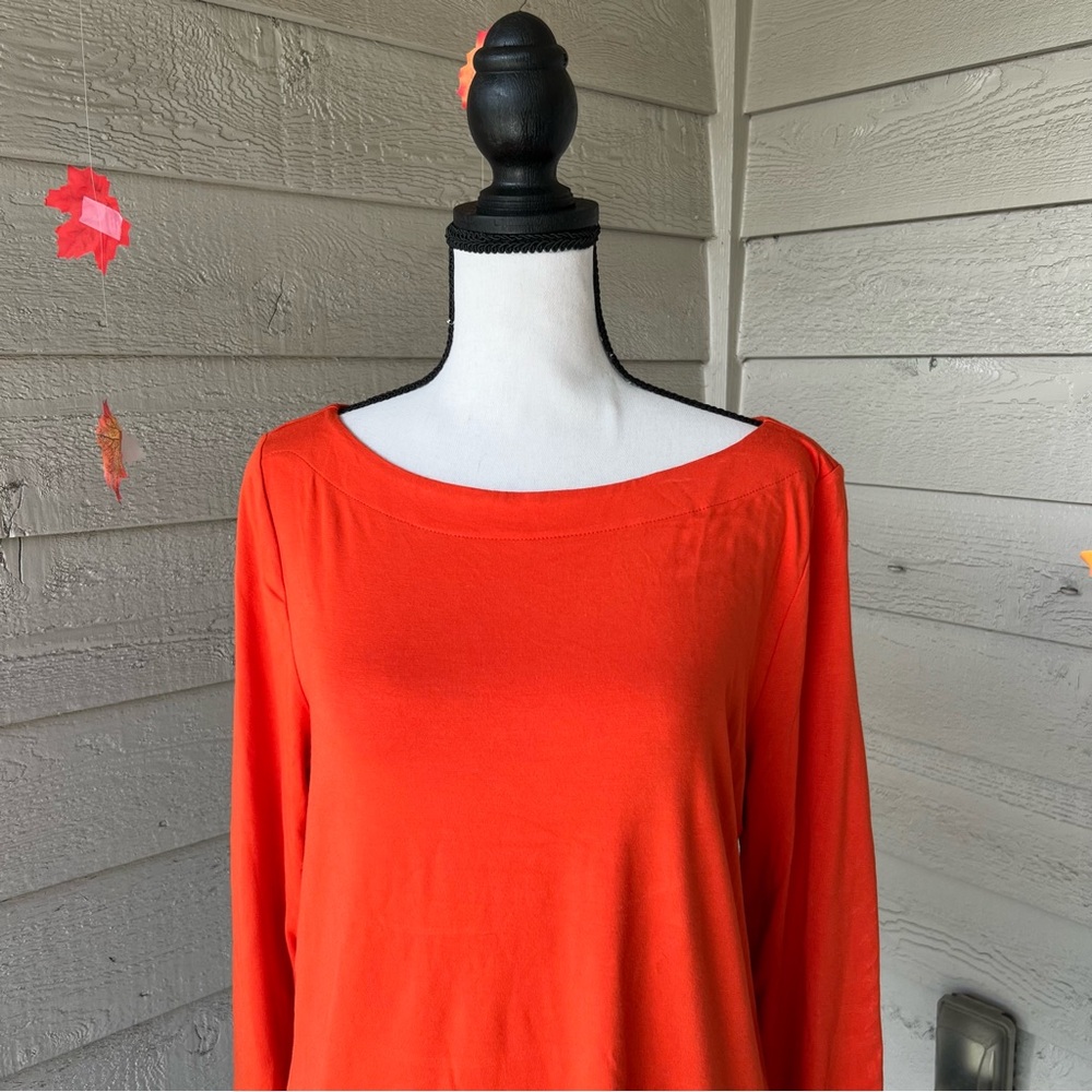 Ralph Lauren Bright Orange Long Sleeve Boatneck Blouse - Picture 3 of 5